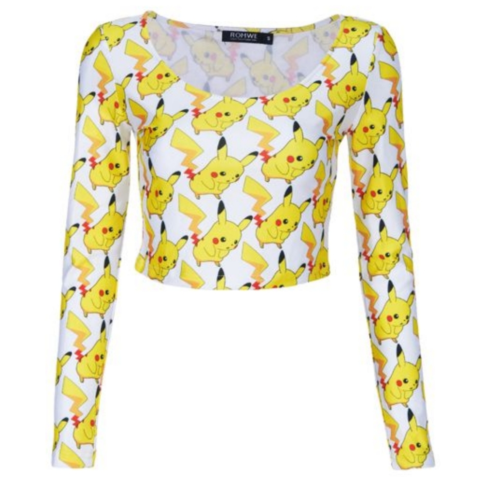 Romwe Pokemon Pikachu Long Sleeve Crop Top